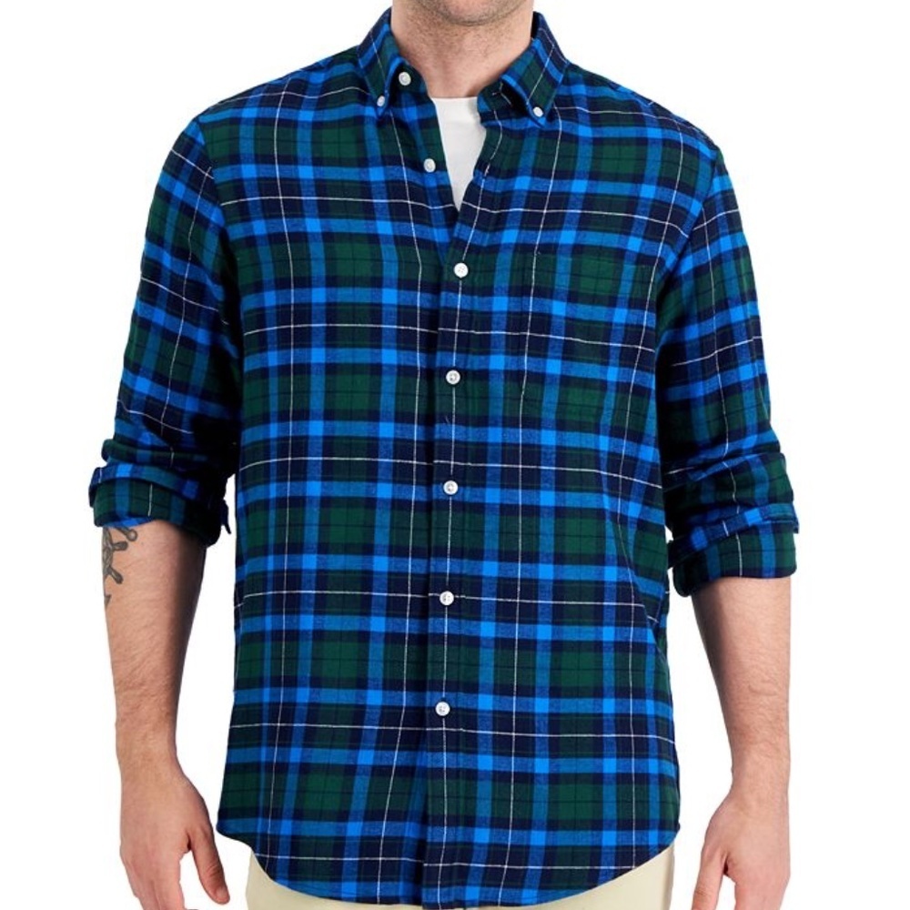 New Men's Regular-Fit Plaid Flannel Shirt